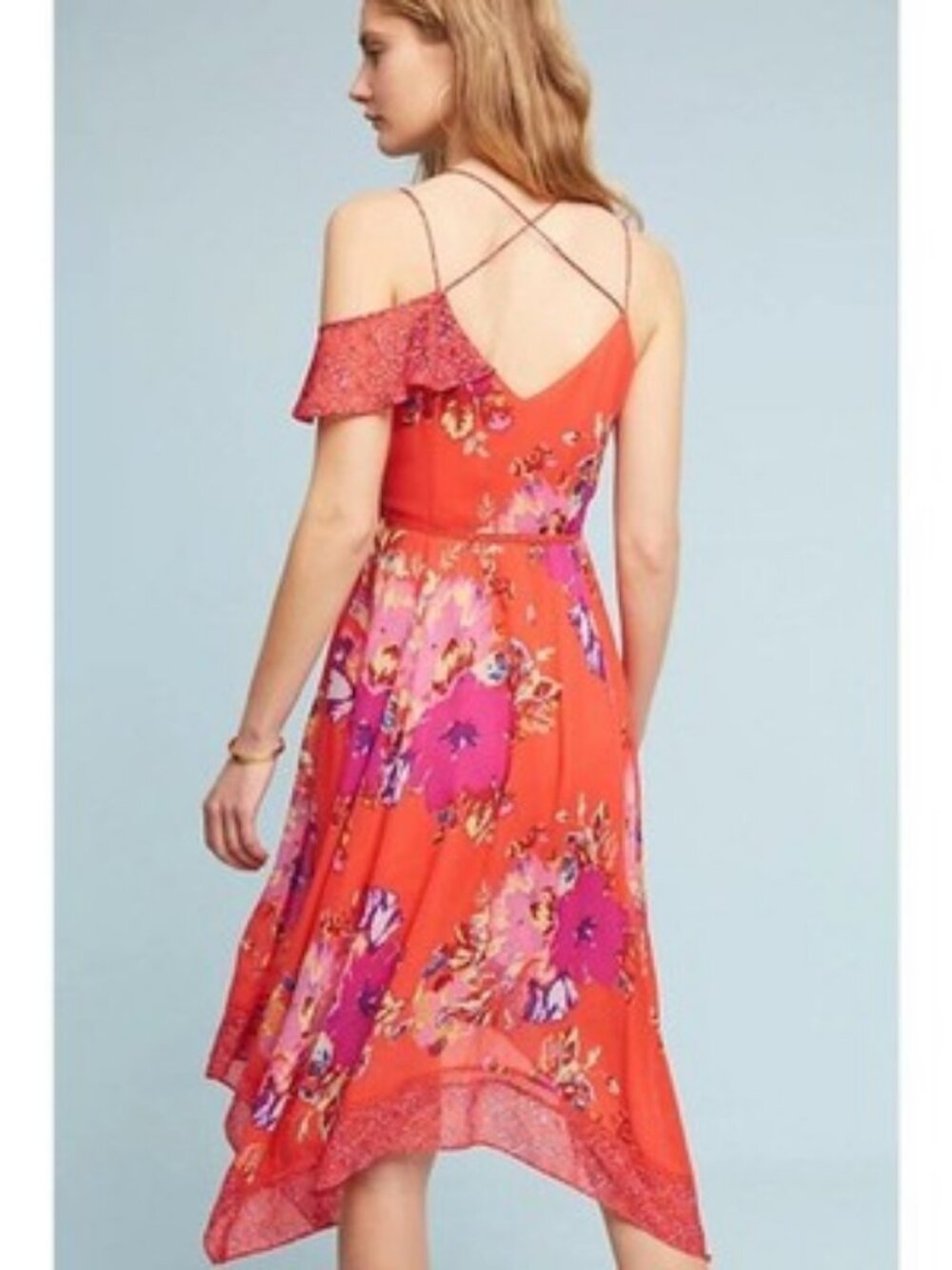 Anthropologie Maeve Grecia Red Off Shoulder Ruffle Dress Tomato Girl Coquette 0 - Picture 2 of 12